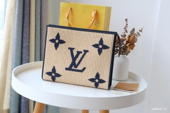 WIS Pouch VUITTON Toiletry LOUIS Monogram Raffia 0912